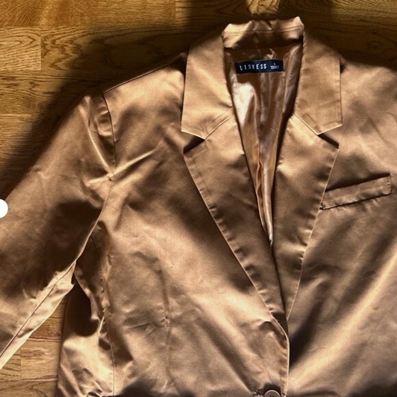 Lioness Oversized Blazer L Tan Brown Beige singe button jacket Welcome to Jungle - Picture 2 of 6